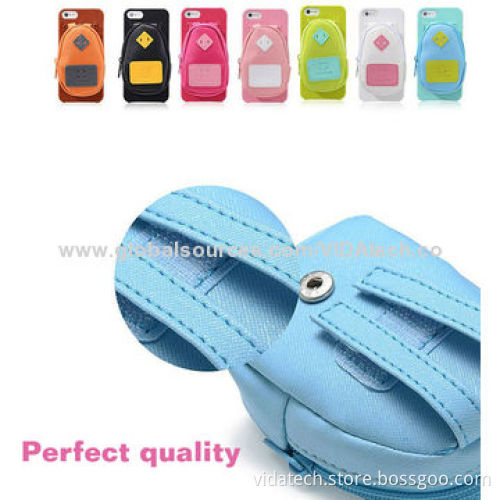 Leather skin case for iPhone 5 w/purse for key battery spare part free manufacture, OEM/ODM service